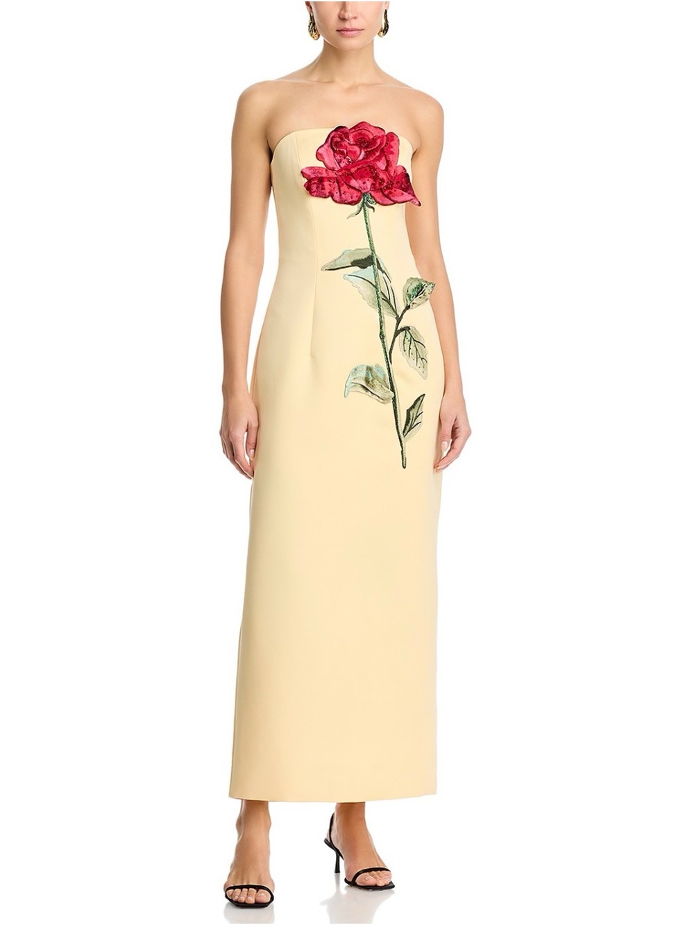 NWT LEO LIN Rayna Applique Rose Strapless Maxi Dress Yellow Floral 6